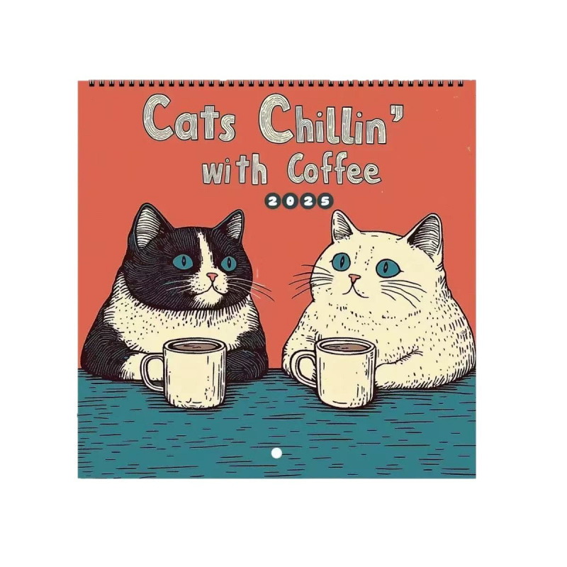 亚马逊创意个性2026 CATS CHILLIN' WITH COFFEE喝着咖啡的猫挂历|undefined