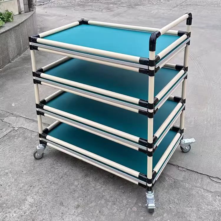 カスタマイズされた多層電子商取引トロリー梱包テーブルリーンパイプ倉庫資材ラック帯電防止モバイル配送ツールカート|undefined
