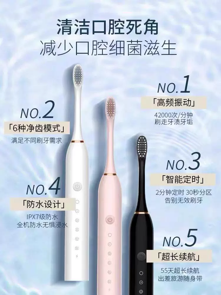 Rechargeable automatic toothbrush for adults charging, soft waterproof set for men and women for beloved, fully automatic