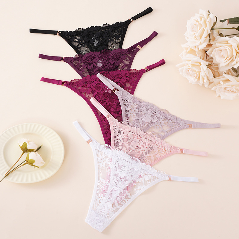 Europa y los Estados Unidos transfronterizos sexy de encaje transparente, cintura baja, cintura delgada, bordado puro, ropa interior de dama.