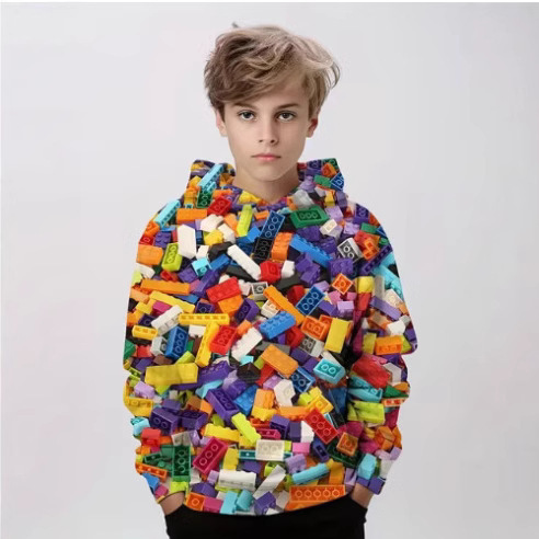 Lego 3D Printing Hoodie Boys' Clothes Autumn Turtleneck Hoodie Boys' Girls' Sweatshirt Children's Top