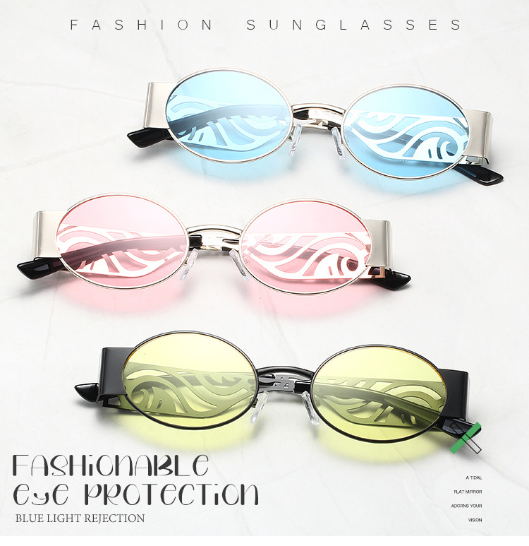 Neue Retro-Mode Punk runden Rahmen Sonnenbrille Metall hohlen Gläsern Beine Sonnenbrille grenzüberschreitende Brille Männer und Frauen trendy cool_voghion.com