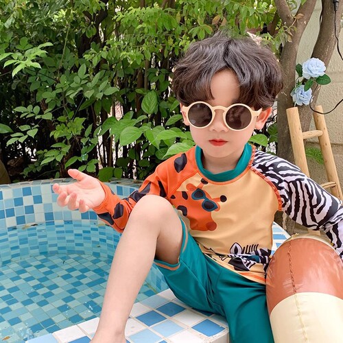 Korean Hanban Children's Swimwear Separate Boys Long Sleeve Long Pants for Small, Medium, and Large Children Beach Surfing Suit Swimwear