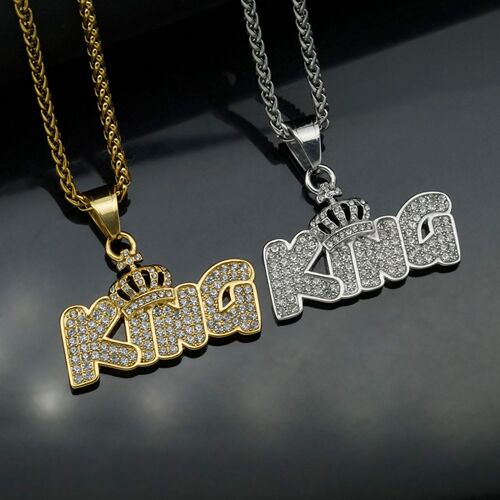 European and American Cross-border New Hip-hop Trendy Jewelry Stainless Steel Gold-Plated Crown KING King Letter Pendant DZ1314