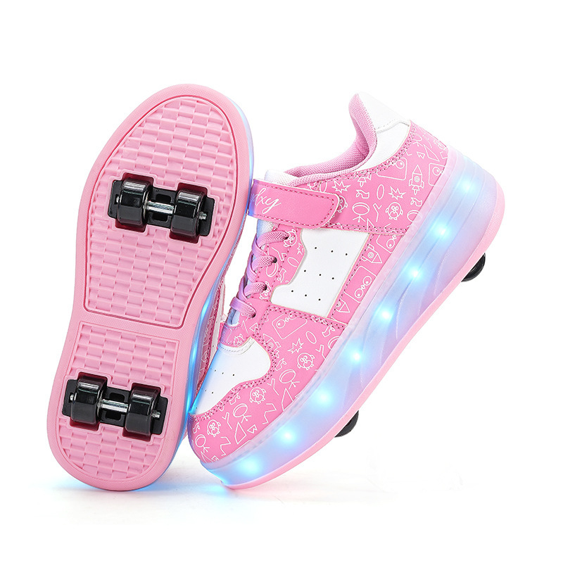Heelys Shoes for Boys and Girls Four-Wheel Double Wheel with Led Flashing Light Automatic Invisible Pulley Spot Wholesale and Retail