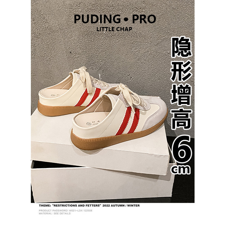 El hombre pequeño aumenta el entrenamiento alemán retro Baotou medias pantuflas mujeres verano nuevo cuero plataforma de suela gruesa zapatos casuales de un pie