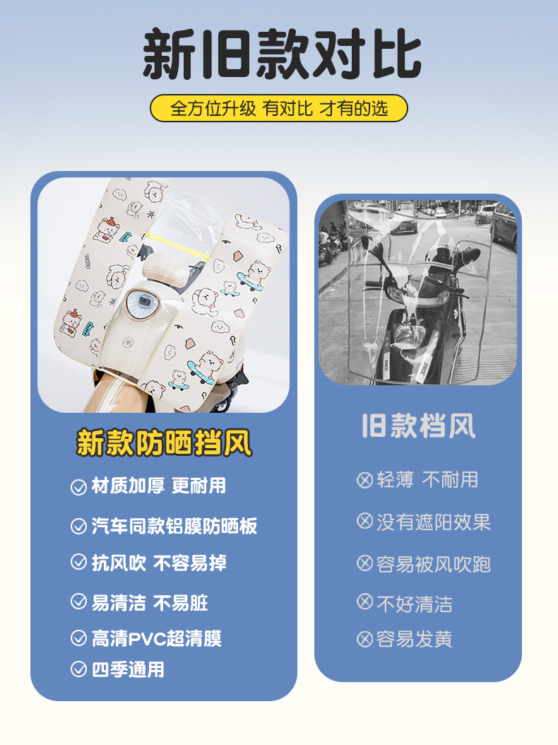 Sun Protection Electric Vehicle Windshield Small Battery Motorcycle Front Windshield Winter High-Definition Thickened Rainproof Four-Season Model