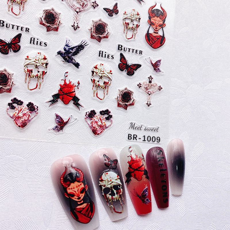 Thin tough dark Butterfly funny rabbit niche Gothic style blood color nail stickers high-grade nail decals Thin tough dark Butterfly funny rabbit niche Gothic style blood color nail stickers high-grade nail decals