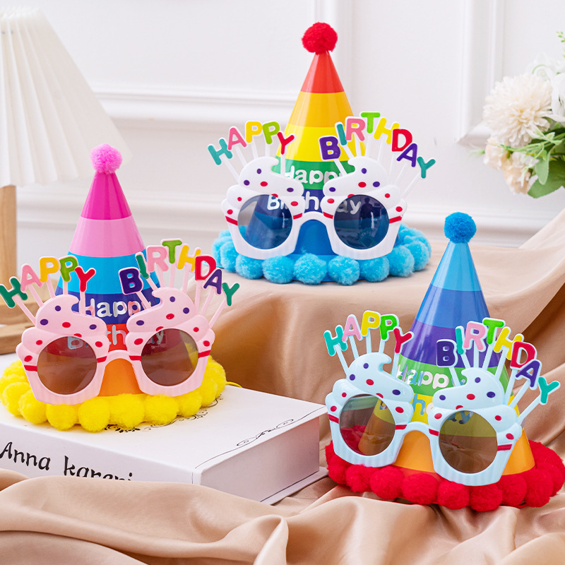 Birthday Decoration Scene Layout Party Glasses Baby Happy Year Old Children Girl Crown Cake Hat Photo