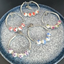 手工创意陶瓷半镯花朵复古时尚小手链女款百搭民族风情侣手饰批发