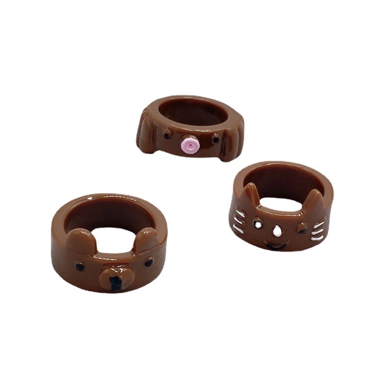 Nuevo anillo de combinación oso gato pulpo anillo de resina anillo de color de dibujos animados transfronteriza Venta caliente