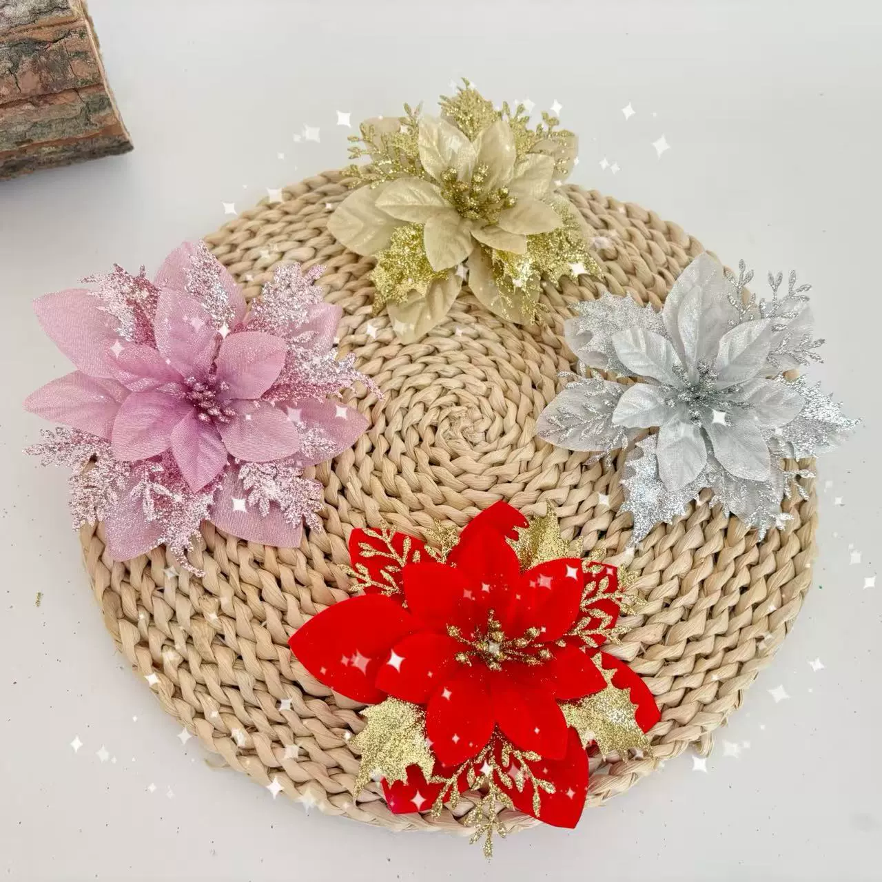 Gold powder Christmas flowers Christmas tree decorations accessories Christmas wreath ornaments Christmas decoration flower heads fake flowers wholesale