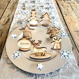 跨境个性化圣诞餐桌装饰木质工艺品桌号标牌可打孔作为小玩意悬挂