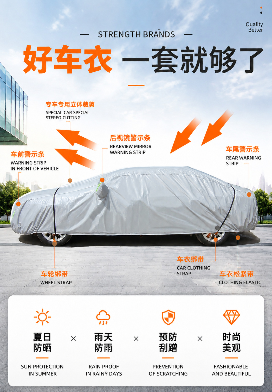 Full car cover for heat insulation, sun protection, waterproofing, and dustproofing, suitable for sedans and SUVs, made of thickened Oxford fabric