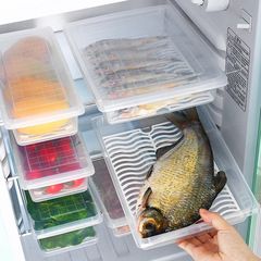 冰箱冷冻鱼肉沥水保鲜盒厨房分类收纳盒塑料长方形带盖冷藏盒批发