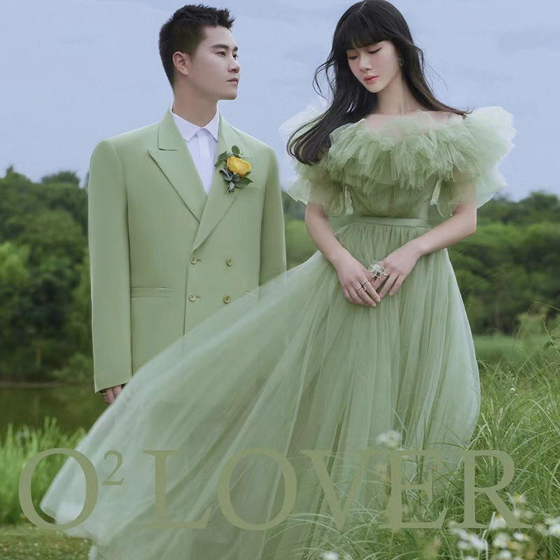 Studio-Themed Wedding Photography Dress, High-End New Pastoral Style Green Fairy-Like Travel Photo Shoot Photography Clothing for Women
