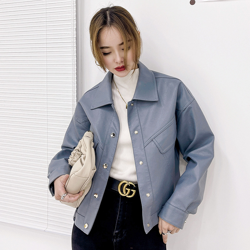 Leather Jacket Women's Spring and Autumn 2021 New Hong Kong Style Fashionable Short Slim-fit Suit Thin pu Trendy Motorcycle Leather Jacket