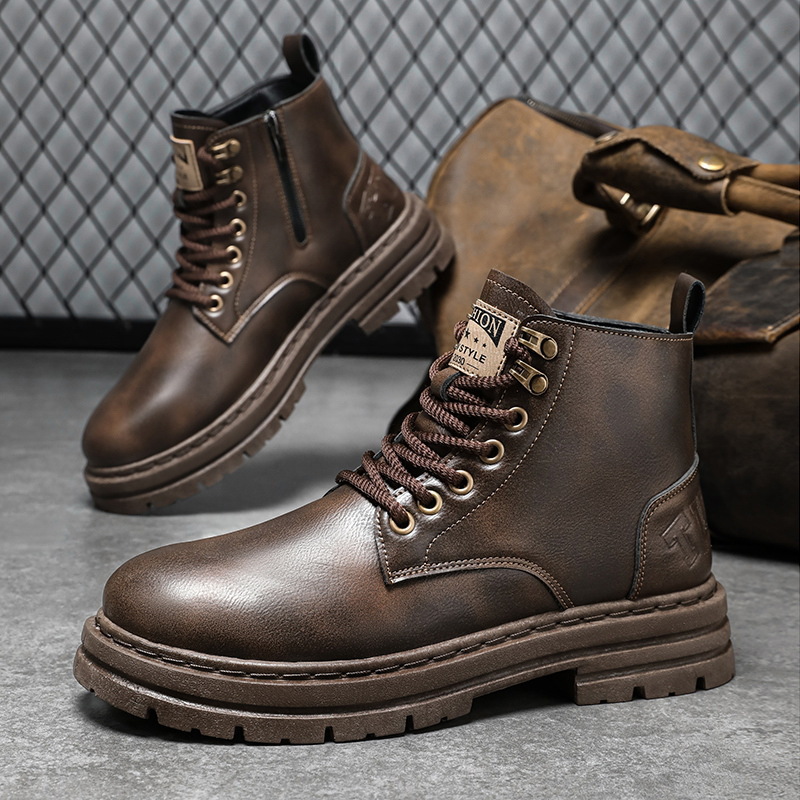 Cm62 Early Spring High-Top Waterproof Casual Shoes Trendy Versatile Retro Leather Shoes British Style Workwear Short Boots Martin Boots for Men