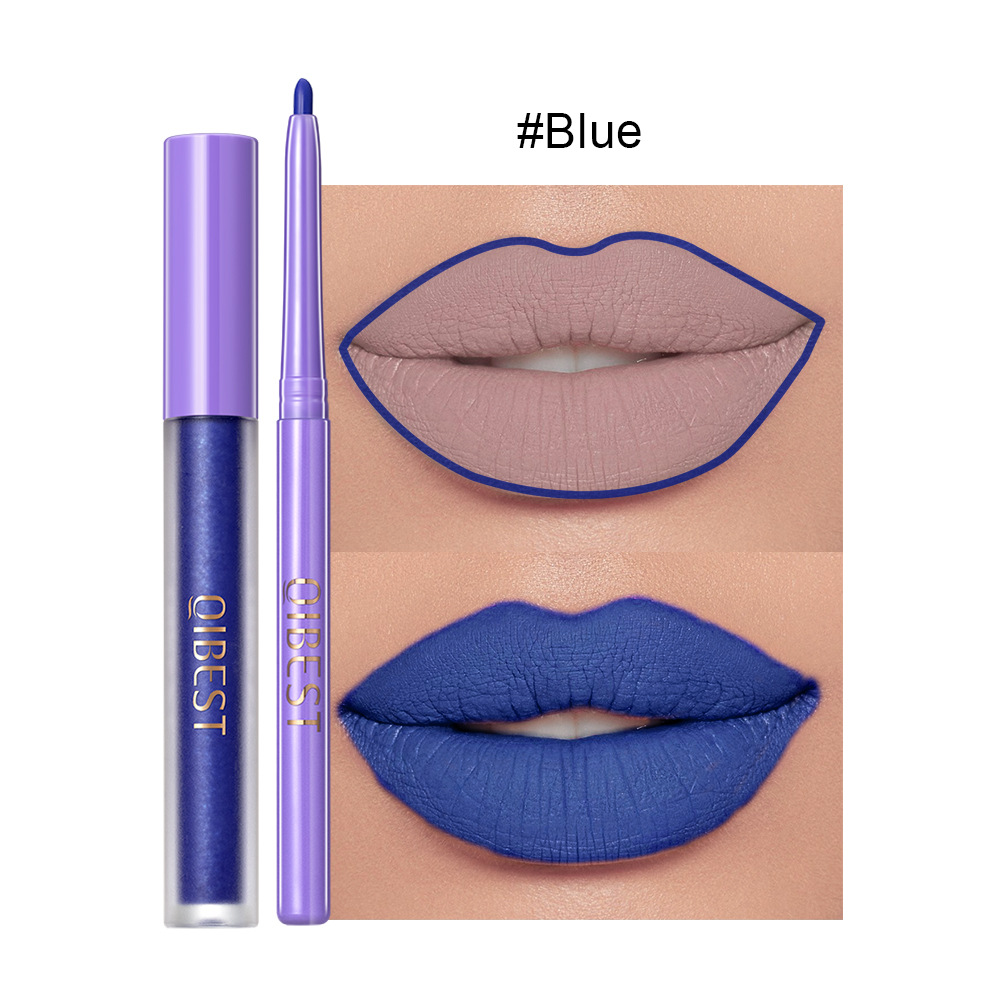 QIBEST new non-stick cup non-fading lip gloss modified lip liner suit matte long-lasting color lipstick