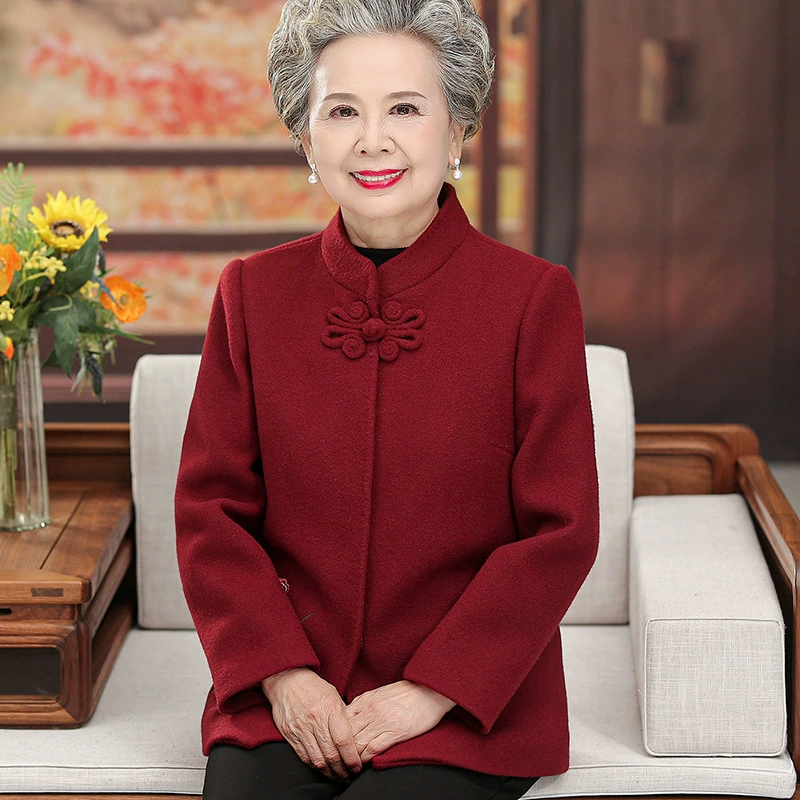 Старая Женская одежда, бабушкиное пальто, элегантное шерстяное пальто в стиле ретро для мамы, на флисовой подкладке, вышитая Старая женская одежда, новинка