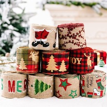 圣诞节装饰品创意贴画麻布丝带织带卡通圣诞彩条圣诞小树彩带拉花