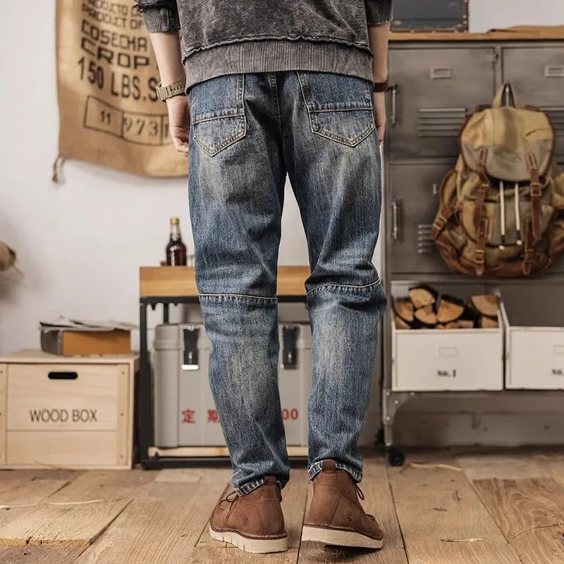 Men's Korean Style Workwear Jeans Loose Fit Retro Slim Harem Straight Pants mid Waist Autumn Winter Trendy Blue Jeans_mkmklike.com