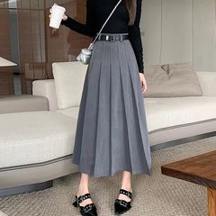 赫本风西装中长半身裙女秋冬设计感高腰百搭显瘦气质休闲百褶长裙