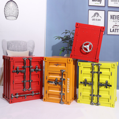 Industrial style iron bedside table storage cabinet Creative small distressed container cabinet bedside retro storage cabinet