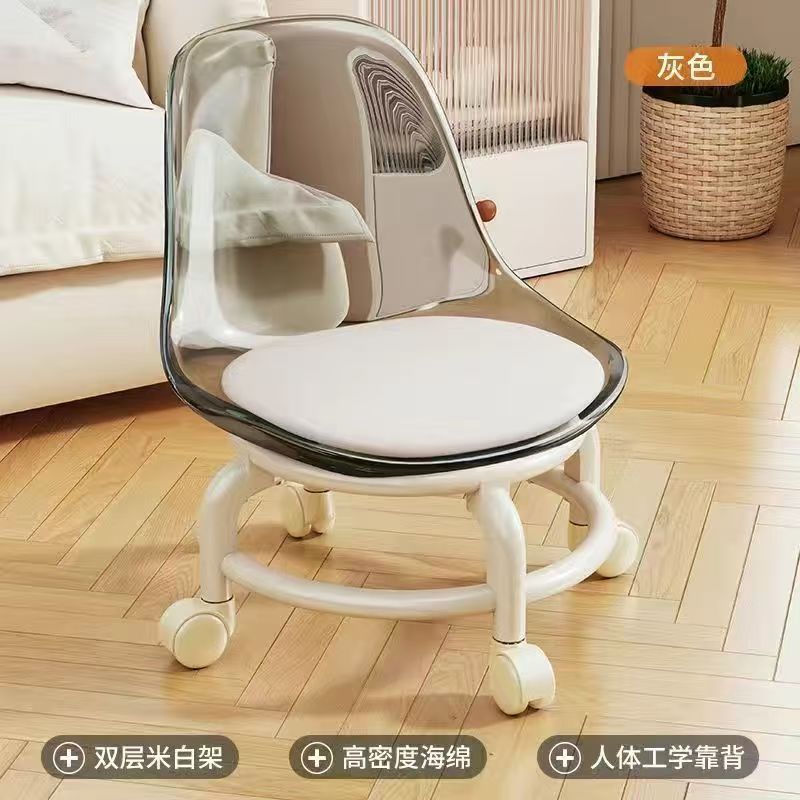Taburete pequeño de acrílico, polea, taburete bajo, silla pequeña con rueda universal silenciosa para el hogar, silla de respaldo móvil para niños pequeños image 3