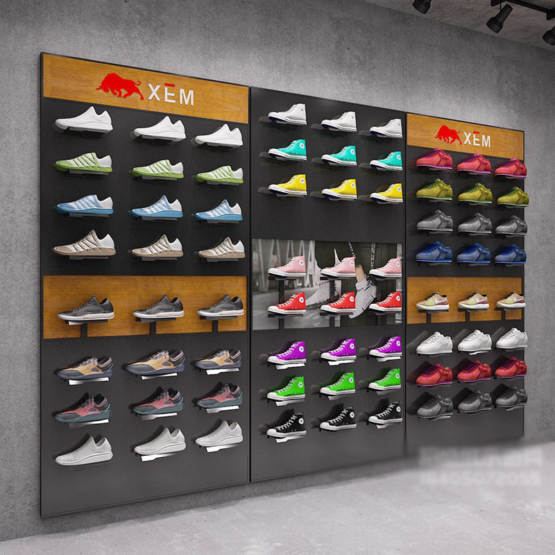 Tienda de ropa estante de exhibición gabinete de exhibición de pared Zapatero tienda de zapatilla de deporte estante centro comercial tienda de zapatos estante de zapatos