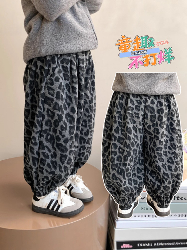 儿童裤子2025秋季新款韩系慵懒灰色豹纹灯笼裤中小童休闲裤子显瘦|undefined