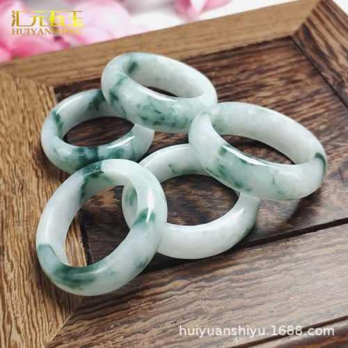Myanmar A-grade jade ring, jade ring, Hetian jade white jade jasper white background floating flower ring, men's and women's ring live broadcast