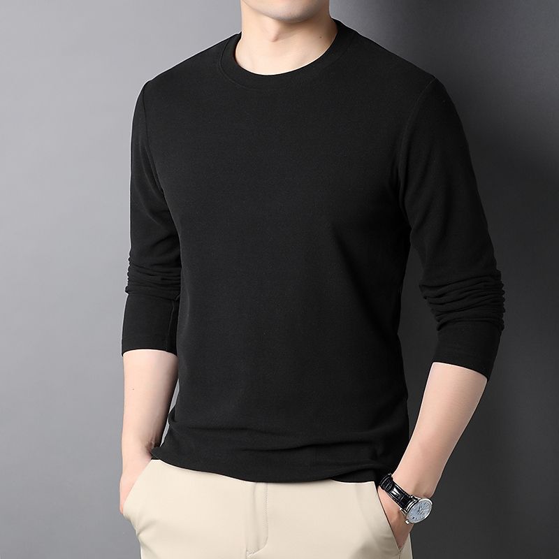 Fuente de fabricación calentamiento calentamiento ropa interior camiseta superior otoño invierno larga camiseta de doble cara camiseta de lana para hombres T delgada camiseta de base de cuello redondo