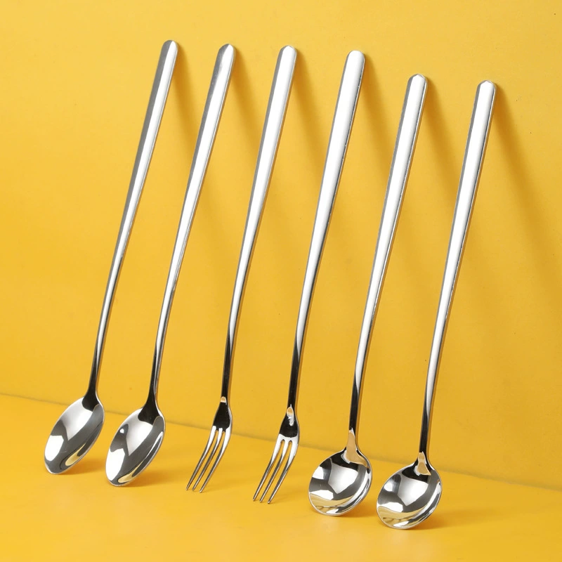 304 стальная кофейная ложка с длинной ручкой, ложка для перемешивания, вилка, креативная ложка для льда, утолщенная десертная ложка для меда, элегантная ложка для приправ