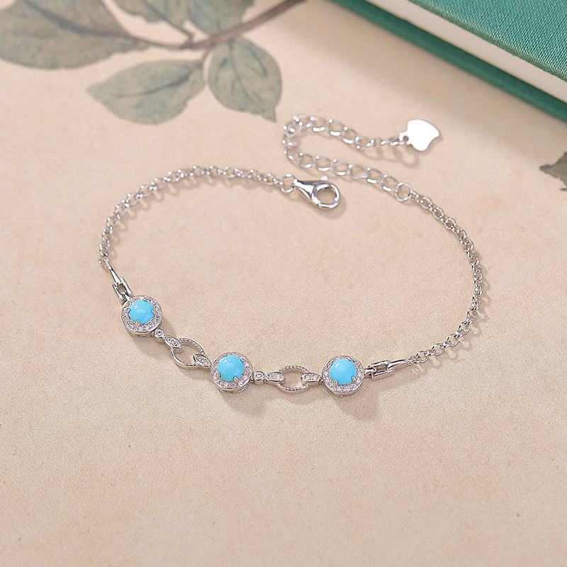 Vòng tay bạc S925 mạ vàng đá turquoise hình học — Loại bạc