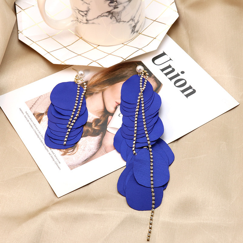 Women'S Gender Personalized Beautiful Asymmetric Fabric Long Fringe Earrings Earrings