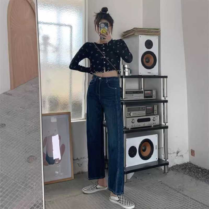 2025 Spring and Autumn High Waist Slimming Petite Straight Leg Jeans Women's Cigarette Pants Versatile Slimming Cropped Pants