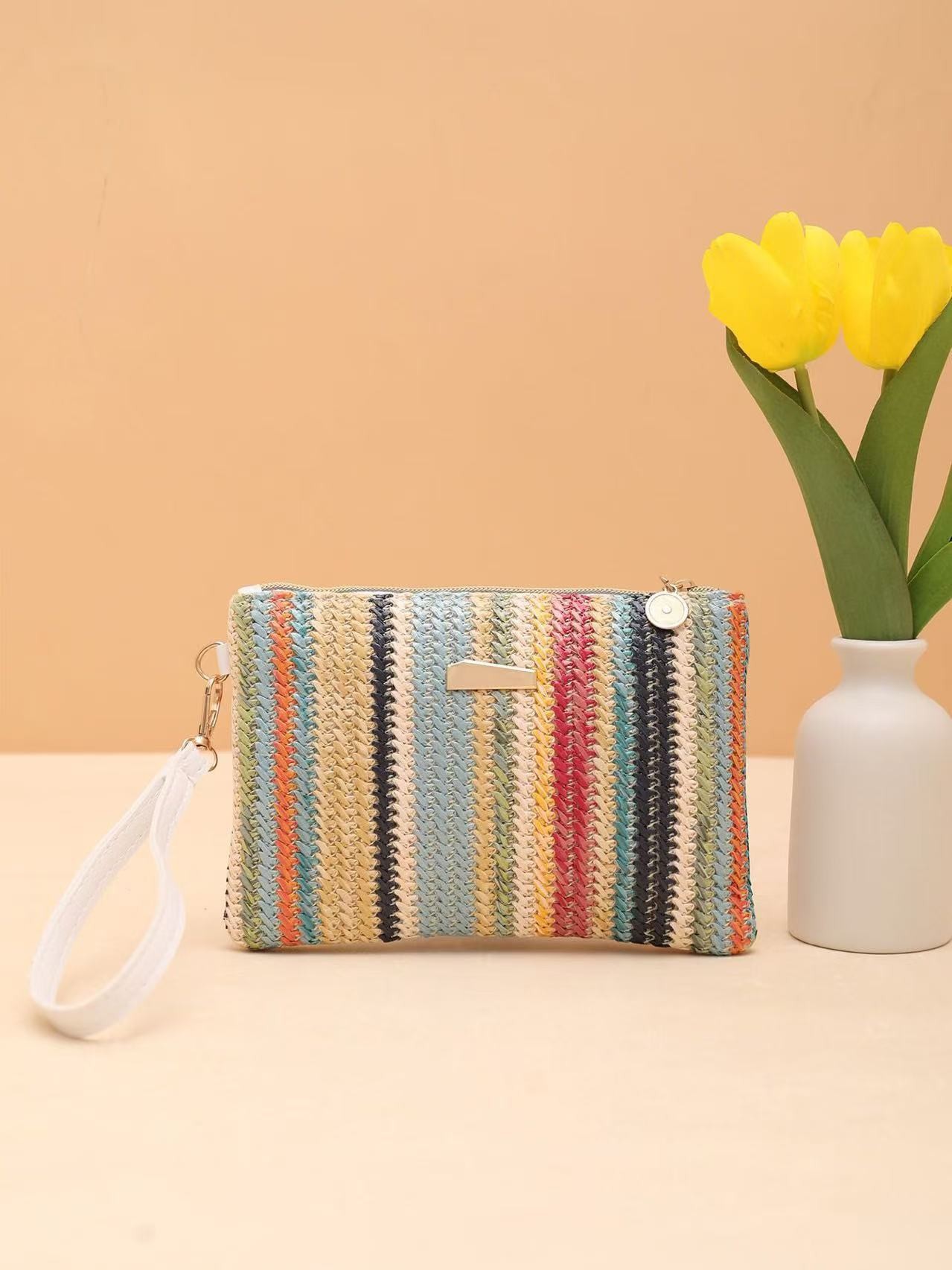 Bolsas de trenzado arco iris de moda transfronteriza para mujeres 2025 nuevo bolso de mano bolso de cambio pequeño bolso fresco bolso de mujer