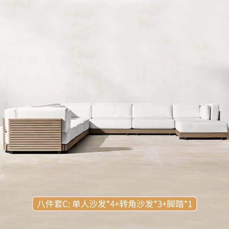 Sofá de teca al aire libre sala modelo villa nuevo muebles chinos terraza patio jardín hotel sofá casual