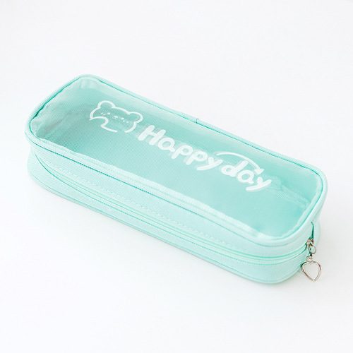 ins style simple transparent nylon casual mesh pen bag small fresh multifunctional student exam stationery bag wholesale