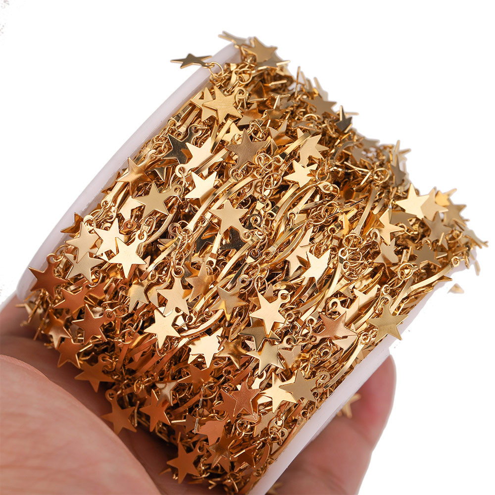 Cadena de estrella de acero inoxidable estrella de cinco puntas cadena hecha a mano de vacío Cadena de acero chapado en titanio DIY accesorios de la joyería pulsera collar