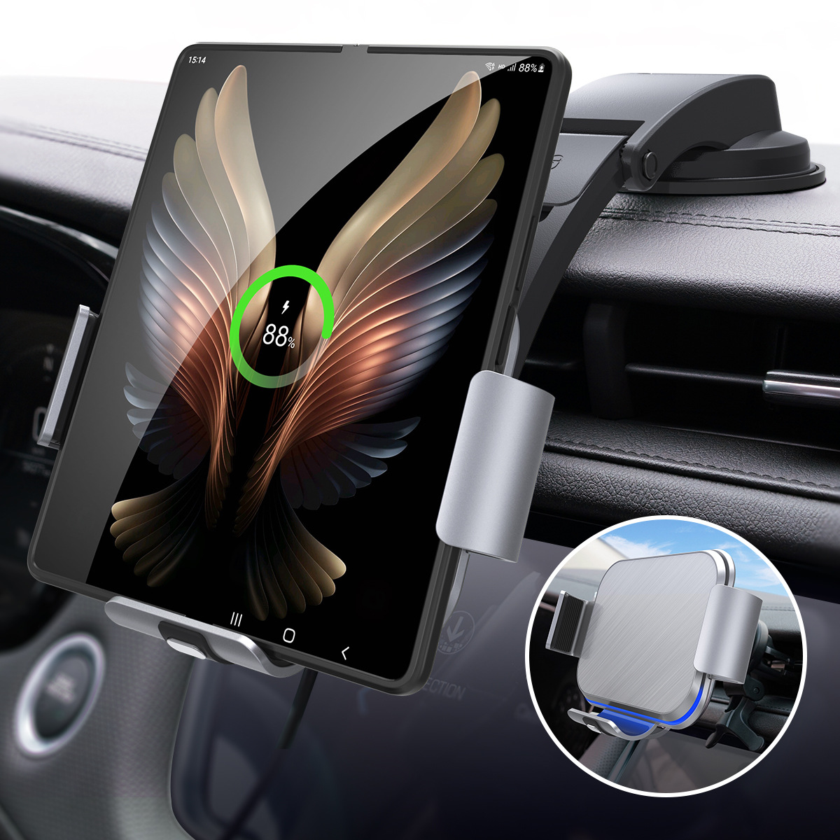 Venta caliente transfronteriza para Samsung Fold6 Huawei mateX6 Xiaomi Pantalla plegable Soporte de coche de carga inalámbrica