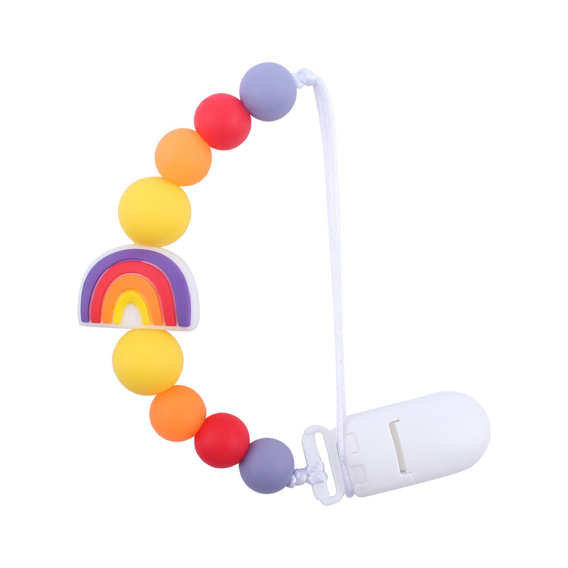 Nuevo bebé suministros chupete cadena creativa de dibujos animados arco iris de silicona bebé mordedura molar anti-gota cadena
