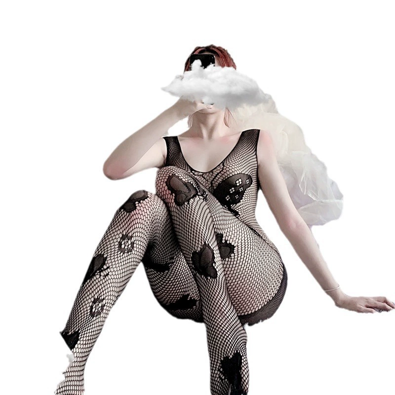 长夜漫漫 Интересное нижнее белье Женское sexy пижама прозрачная искушение открытая стойка соединительная сеть одежда колготки 036