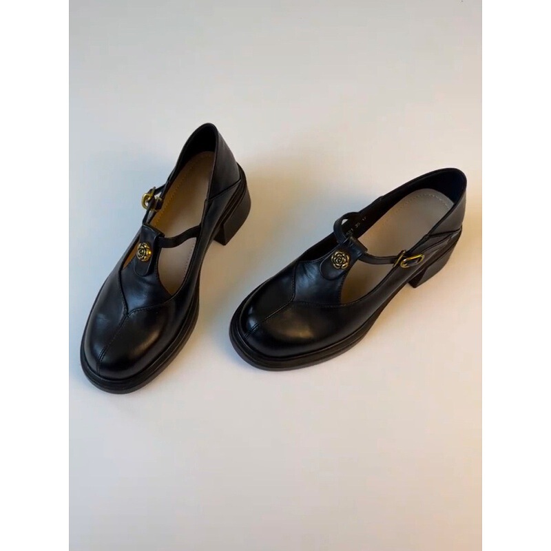 Sheepskin Version~Camellia British Style Loafers for Women, High-Heeled Round-Toe T-Shaped Strap Black Leather Shoes, Jk Mary Jane Shoes Sheepskin Version~Camellia British Style Loafers for Women, High-Heeled Round-Toe T-Shaped Strap Black Leather Shoes, Jk Mary Jane Shoes
