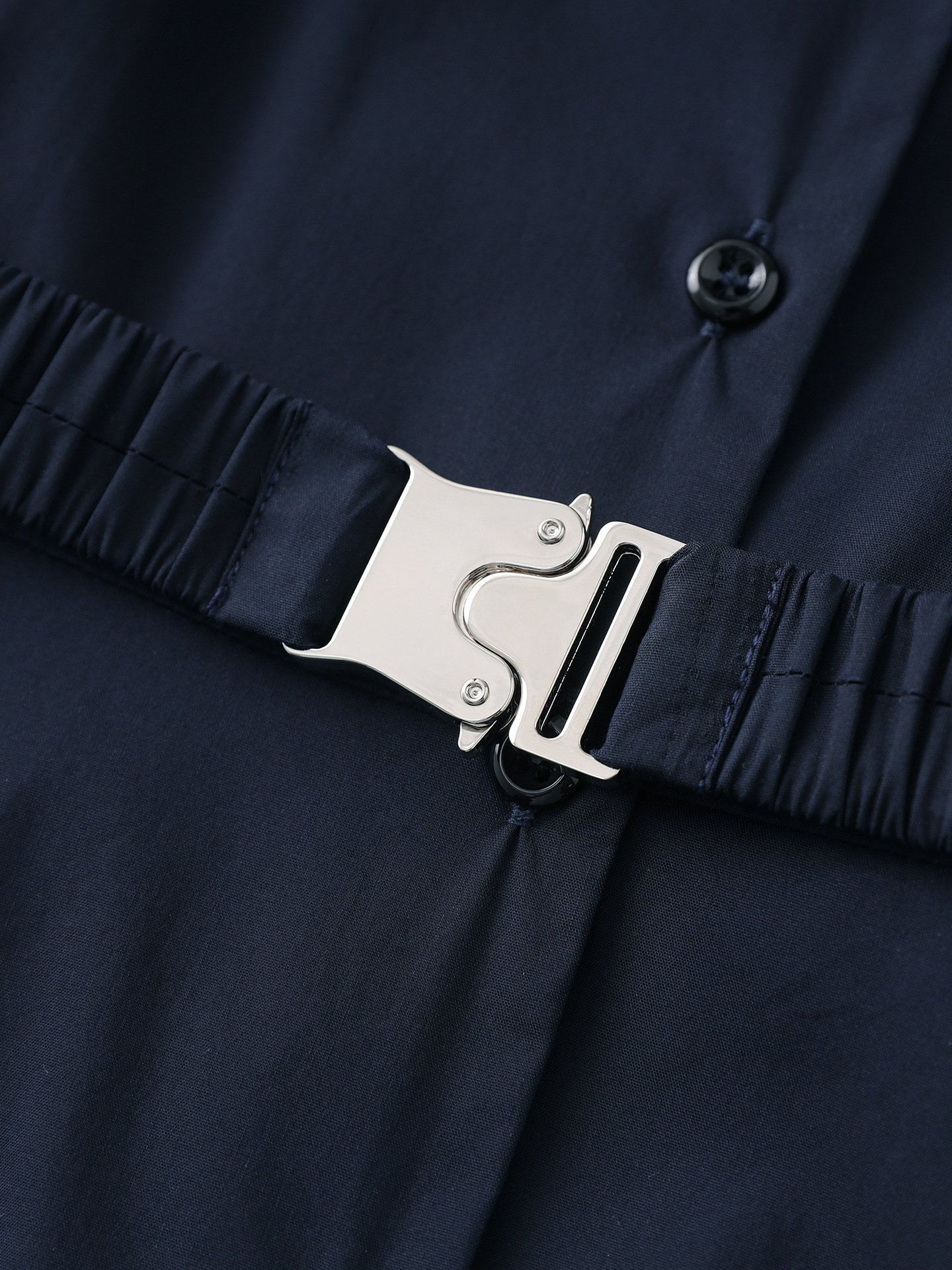 Đầm maxi nữ cổ bẻ thắt eo phong cách công sở mùa hè — Màu xanh navy