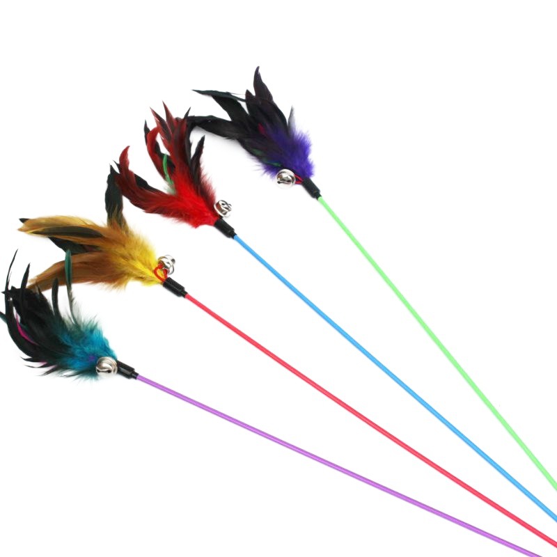 Varilla de color pluma divertido gato palo campana pluma gato divertido palo antideslizante gato varilla divertido gato juguete suministros para mascotas