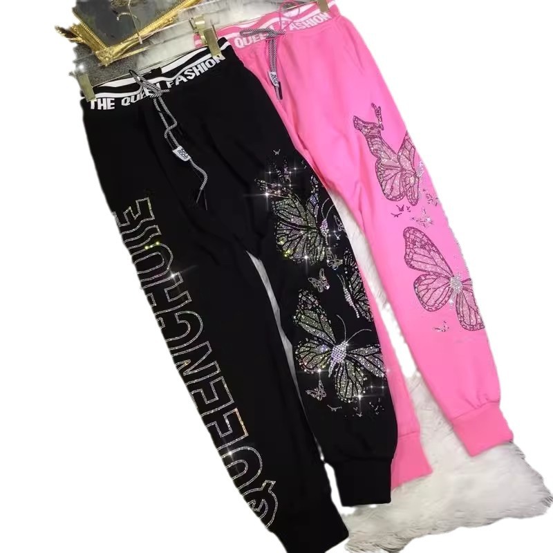 Dameskleding fat m heavy hot diamond joggingbroek vlinder hoge taille afslankende been sport herfst en winter dames lange broek_voghion.com