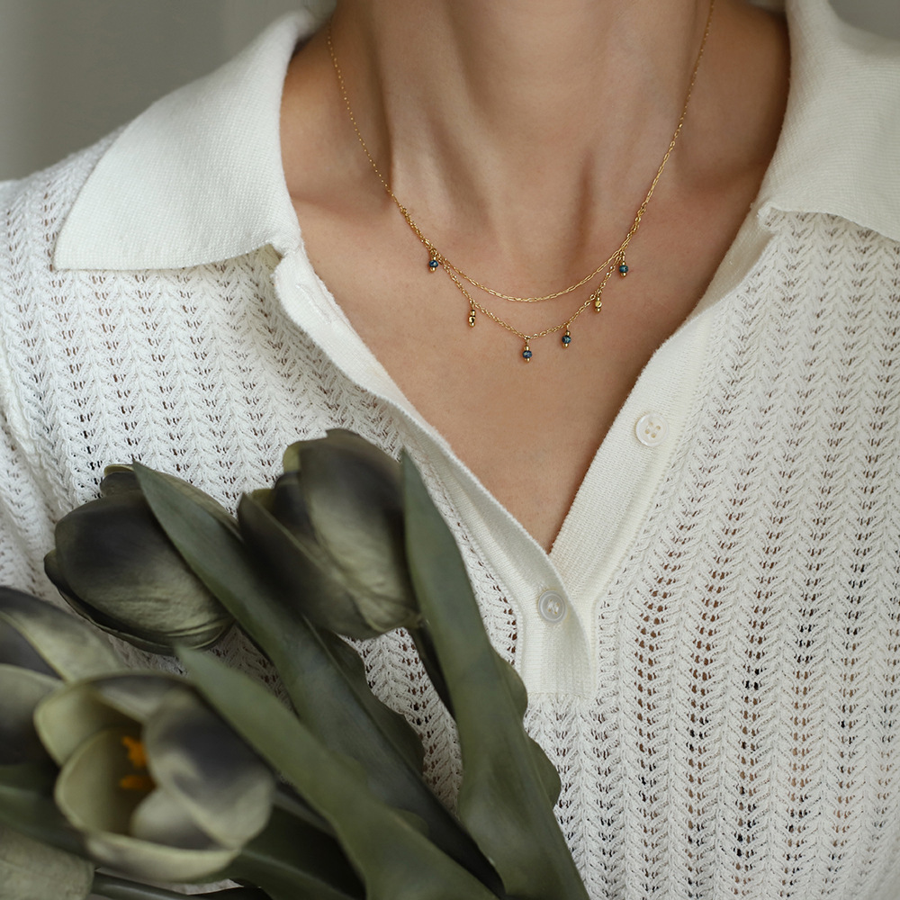 Model Show Blue Beads Stainless Steel Necklace