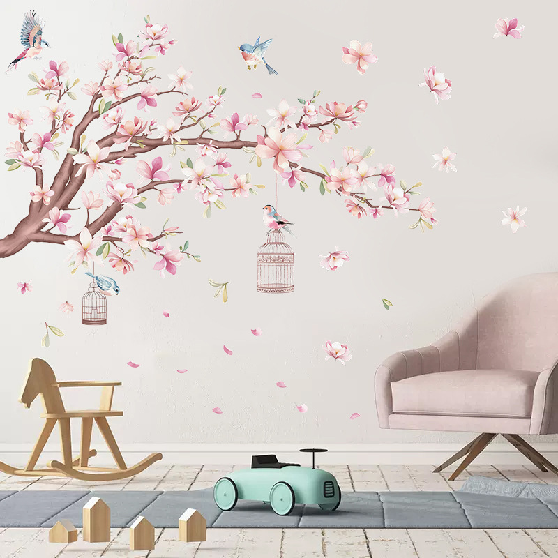 Plum blossom branch birdcage wall sticker living room bedroom…